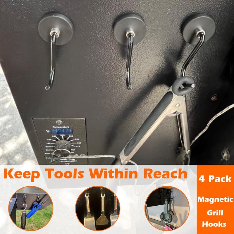 UNUSFIRE Smoker Grill Hooks 4 Pack Heavy Duty,Non-Slip Magnetic Hook for Grill Utensils,Strong Magnetic Hooks for Traeger Blackstone Pit Boss Camp Chef Z Grills BBQ Grill Accessories - Image 2
